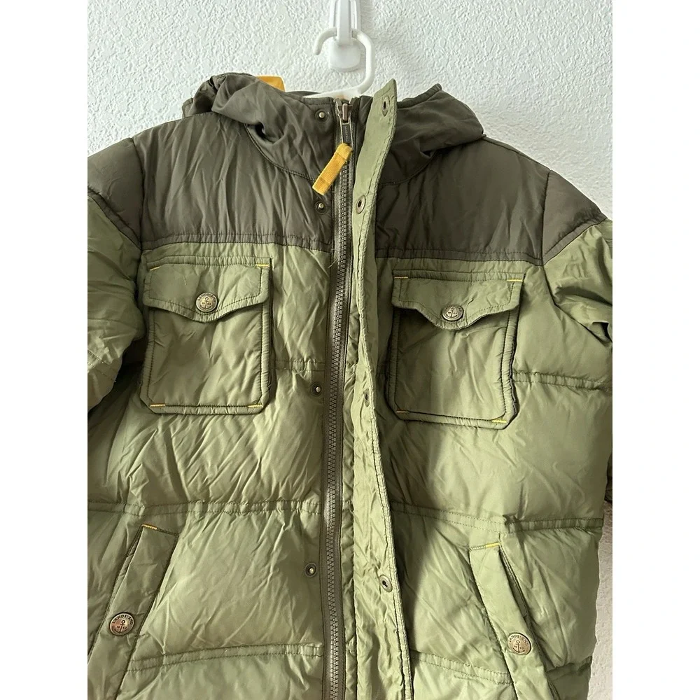 Lands End Kids Size L/7 Green Down‎ Puffer Jacket Hood Pockets Winter Warm Coat